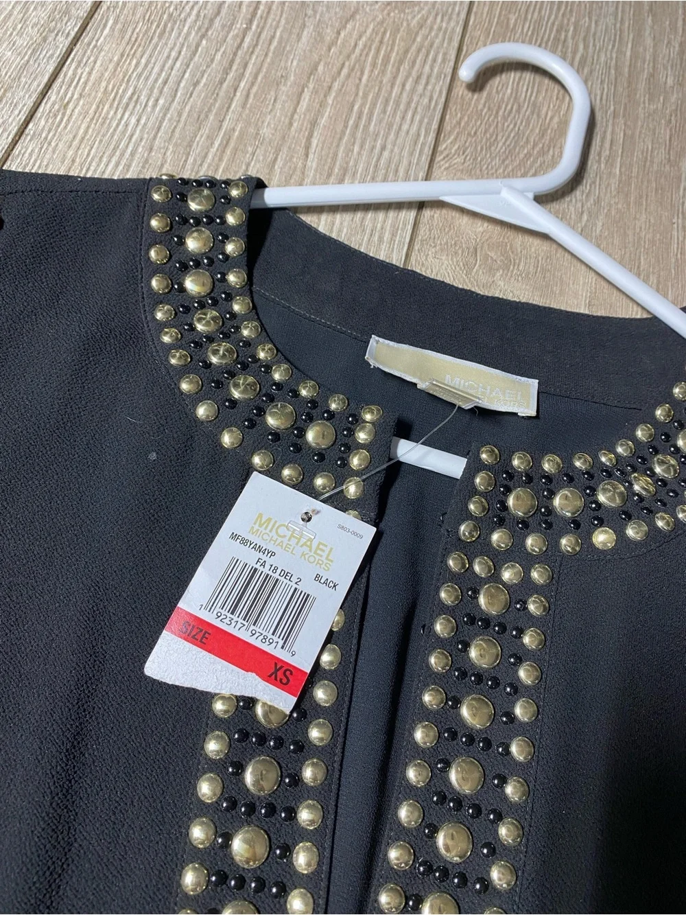 MICHAEL KORS NEW Women's Black Studded Bell-sleeve Crepe A-Line Dress XS